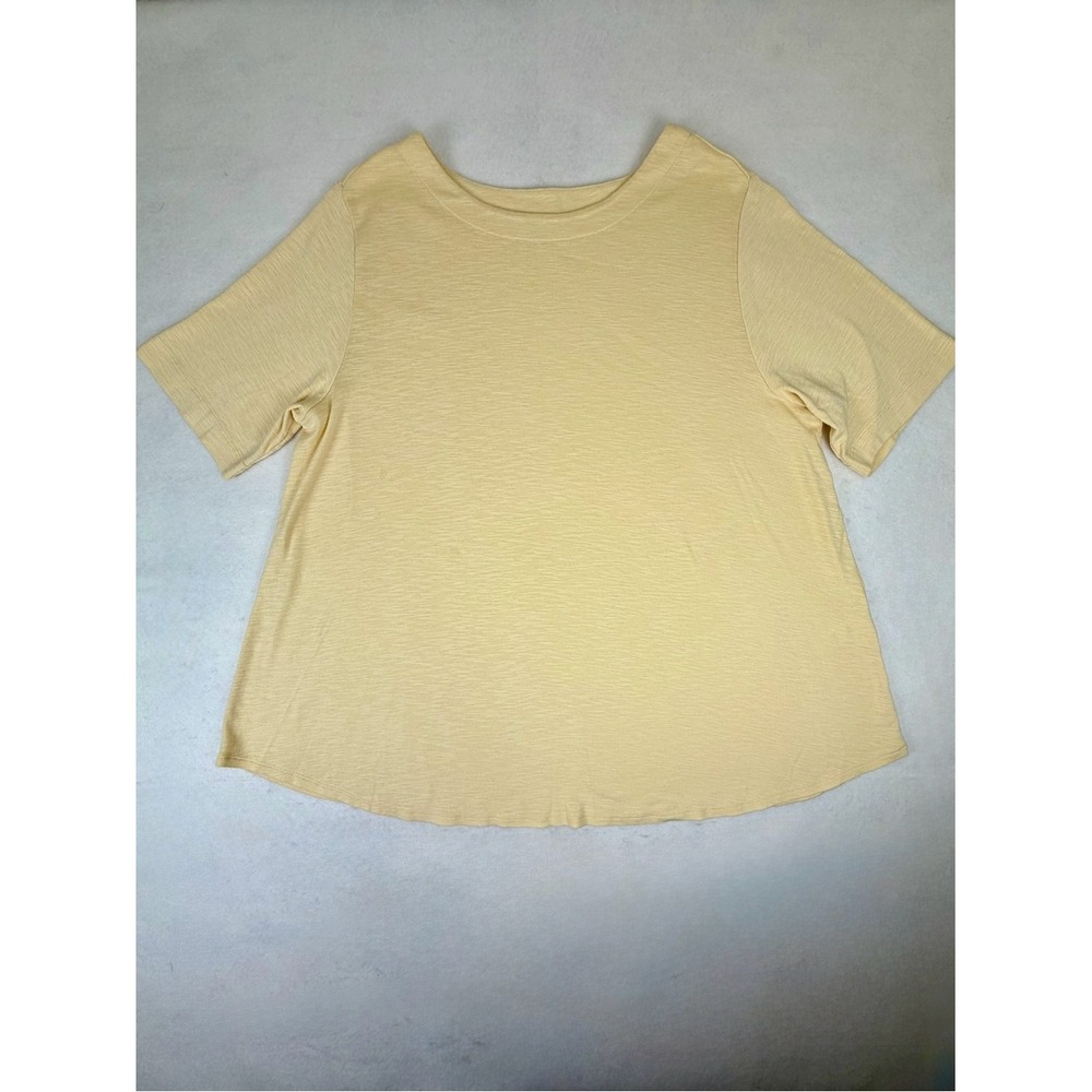 J.Jill Pima Slub Elbow Sleeve Tee XL Pale Yellow Cotton Top
